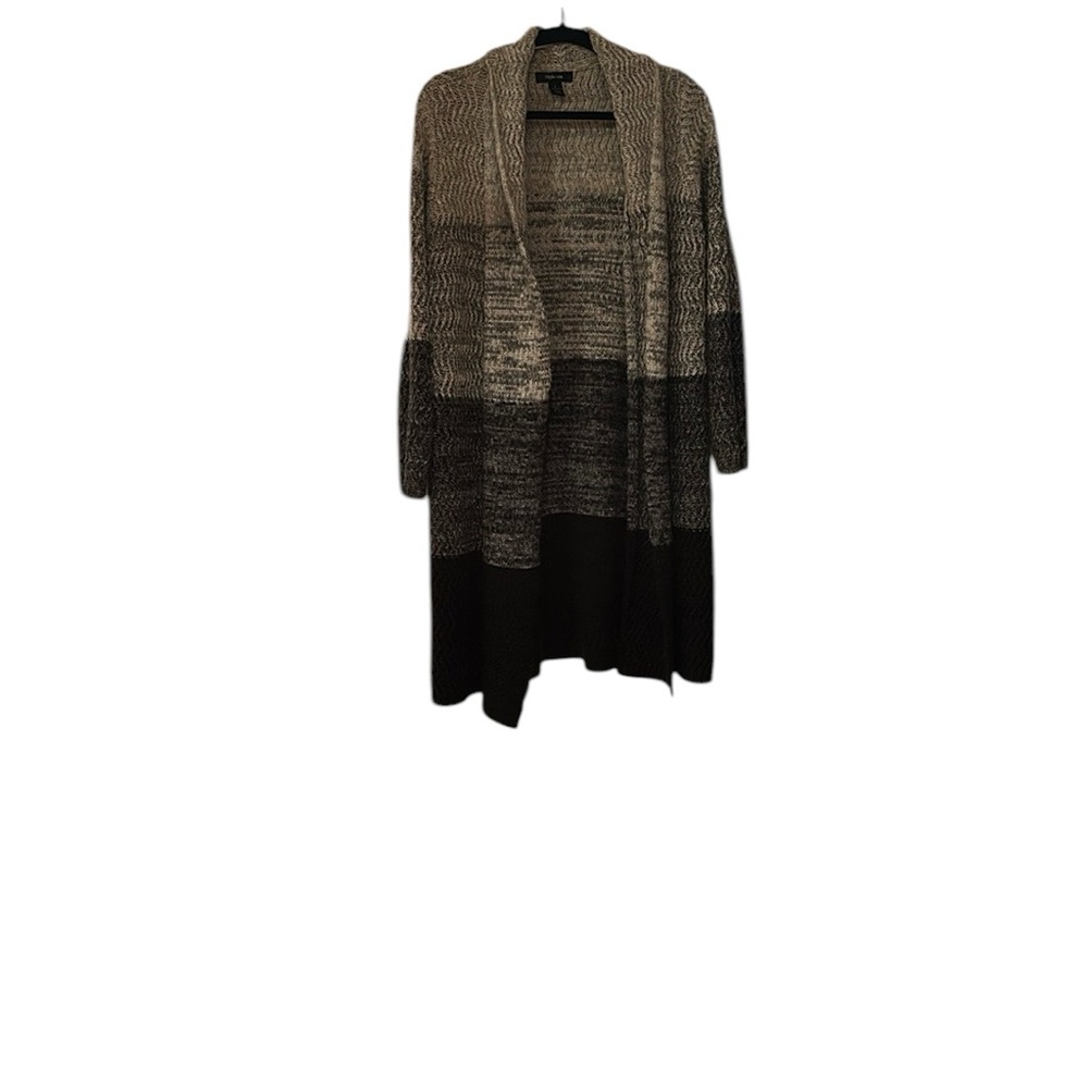 Women's Gray and Black Open-Front Sweater